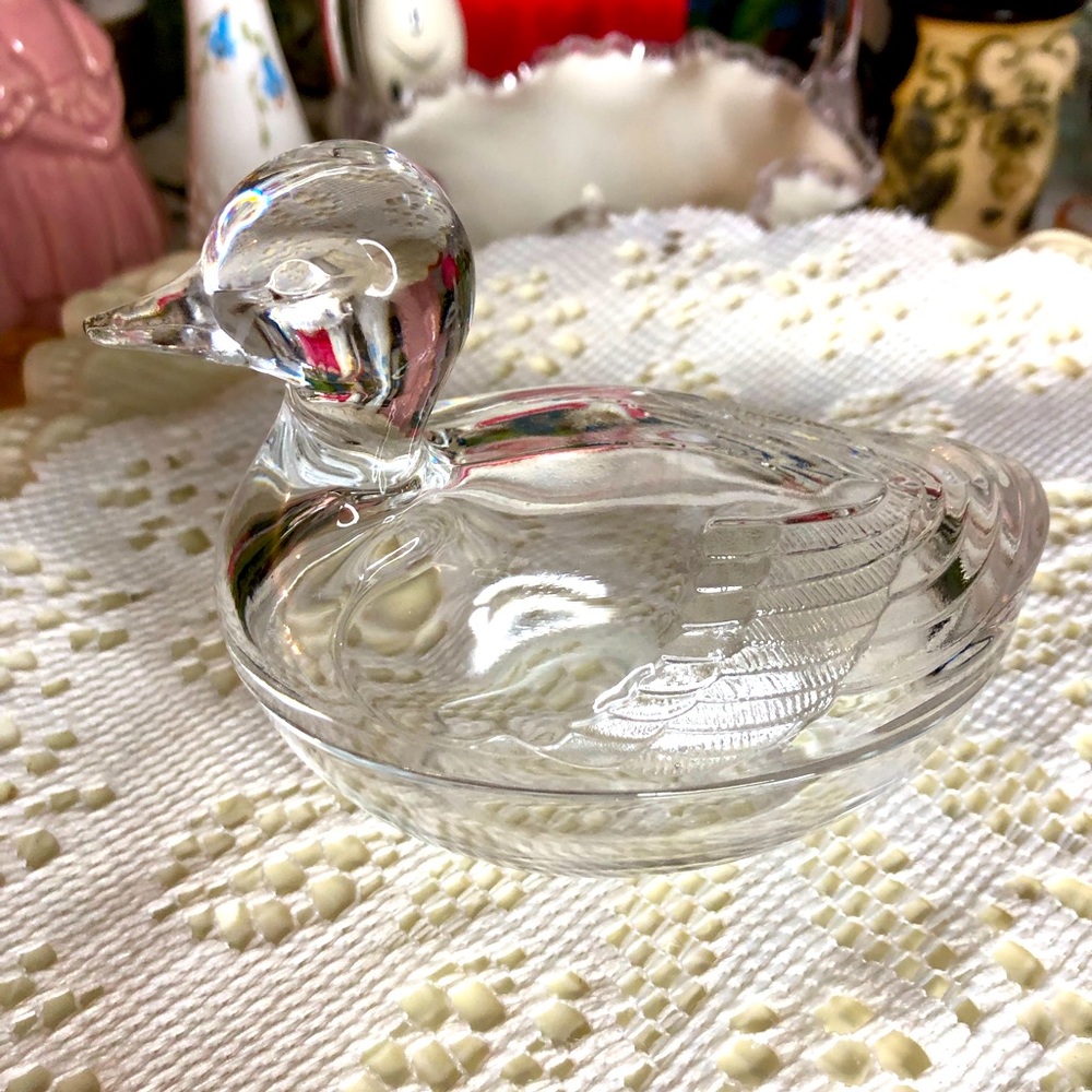 Lead glass duck trinket dish